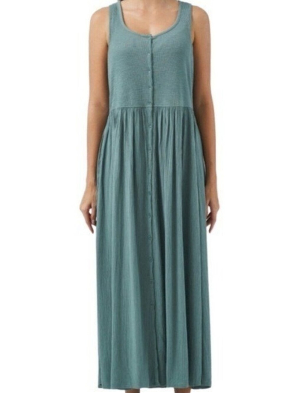 Frye Green Buttonfront Cotton Midi Dress